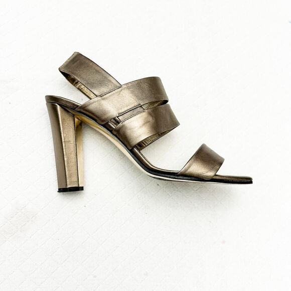 Diane Von Furstenberg Pava Metallic Ankle Strap Sandals Block Heel Size 9.5 - Picture 2 of 6